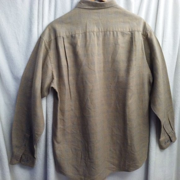 Vintage Gillio Premier LS Plaid Shirt Shell Button-Down Men-L Pocket Cotton Tan - Picture 10 of 12